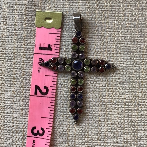 Sterling Silver Multicolored gemstone cross - Picture 4 of 5